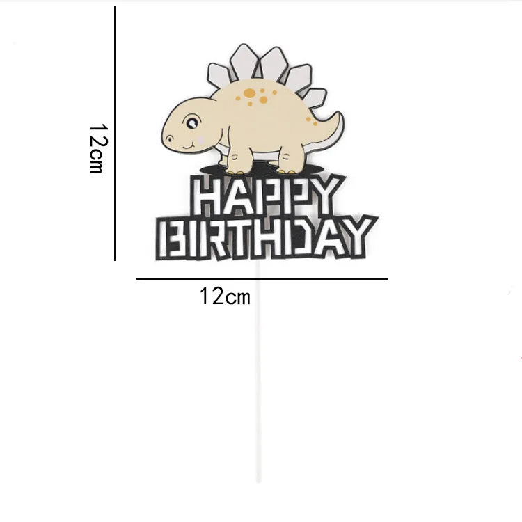 décoration gâteau enfant dinosaure cartoon palmiers ballons happy birthday motifs floraux tringle festif anniversaire