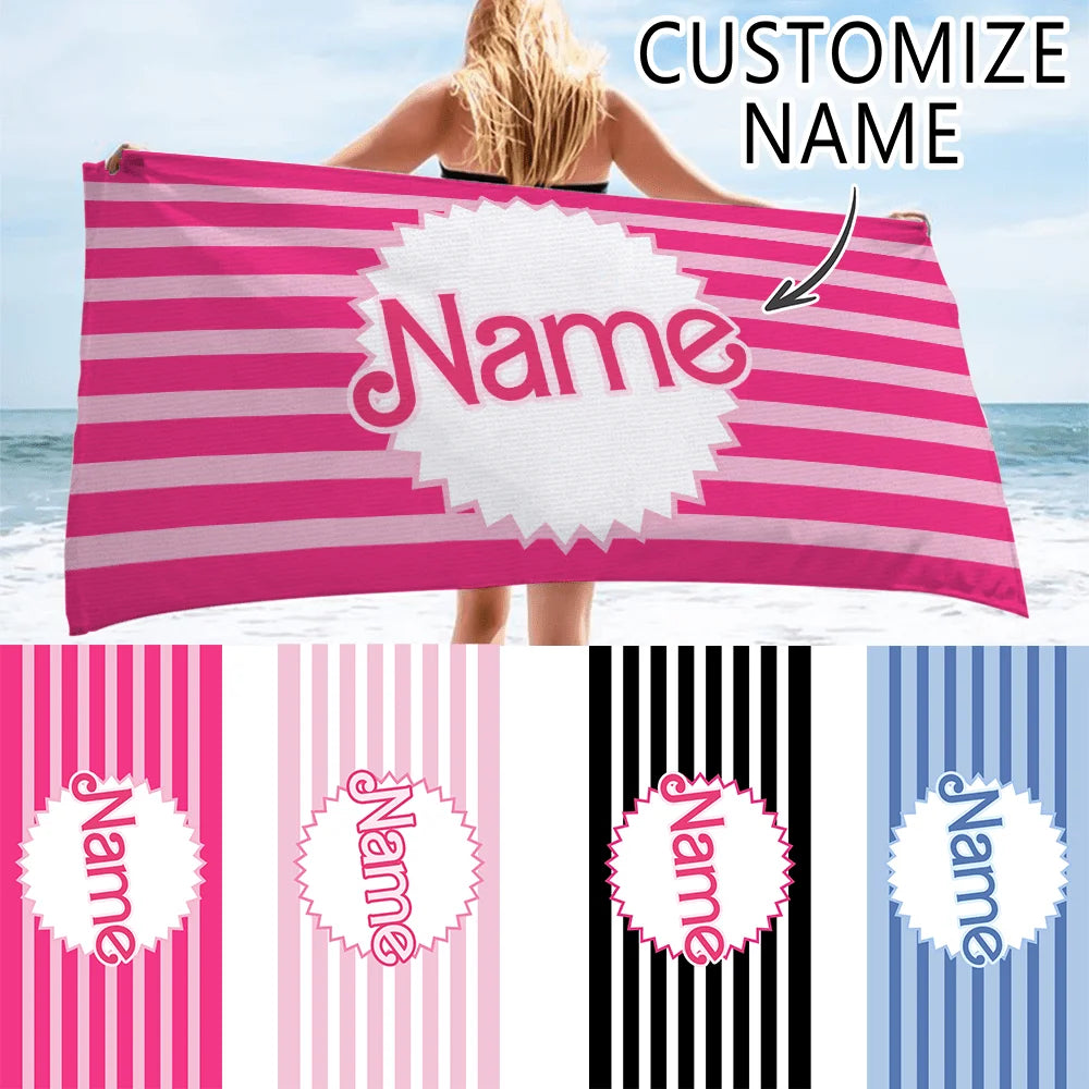serviette plage rose personnalisable rayures cœur absorption rapide microfibre moderne compressée machine