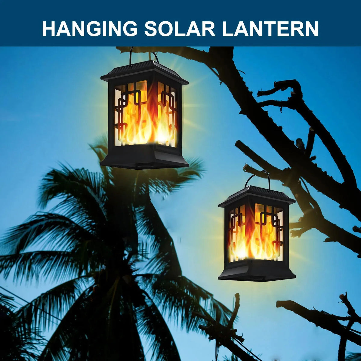 lanterne solaire noire grille géométrique classique crochets batterie intégrée panneau solaireextérieur jardin lumière
