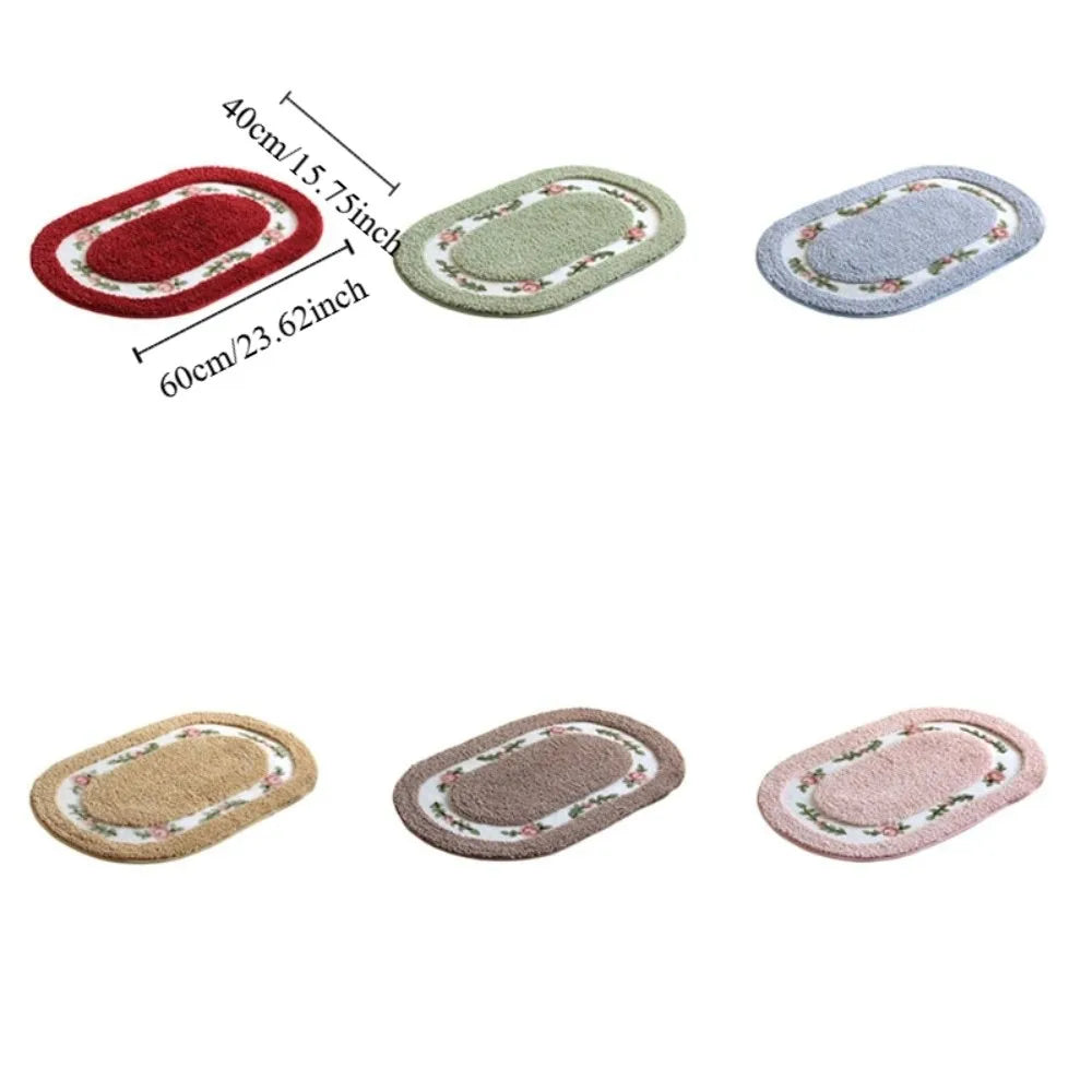 tapis ovale fleurs roses classique antidérapant épais vert rouge bleu clair beige