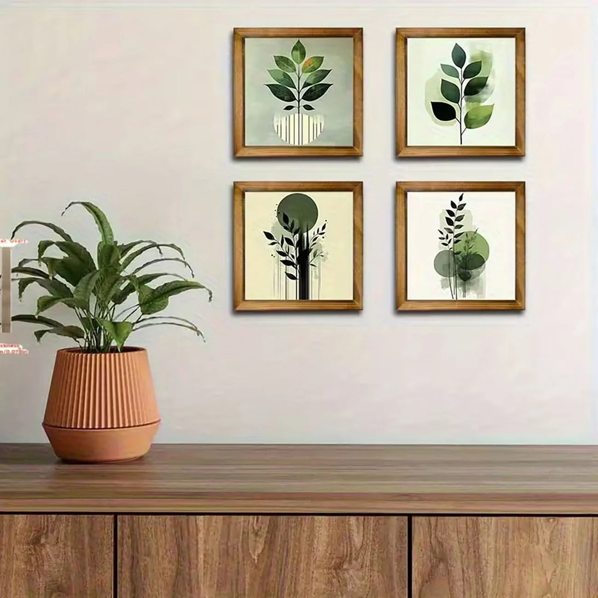 cadre mural bois feuilles vertes motifs abstraits minimaliste moderne adhesive