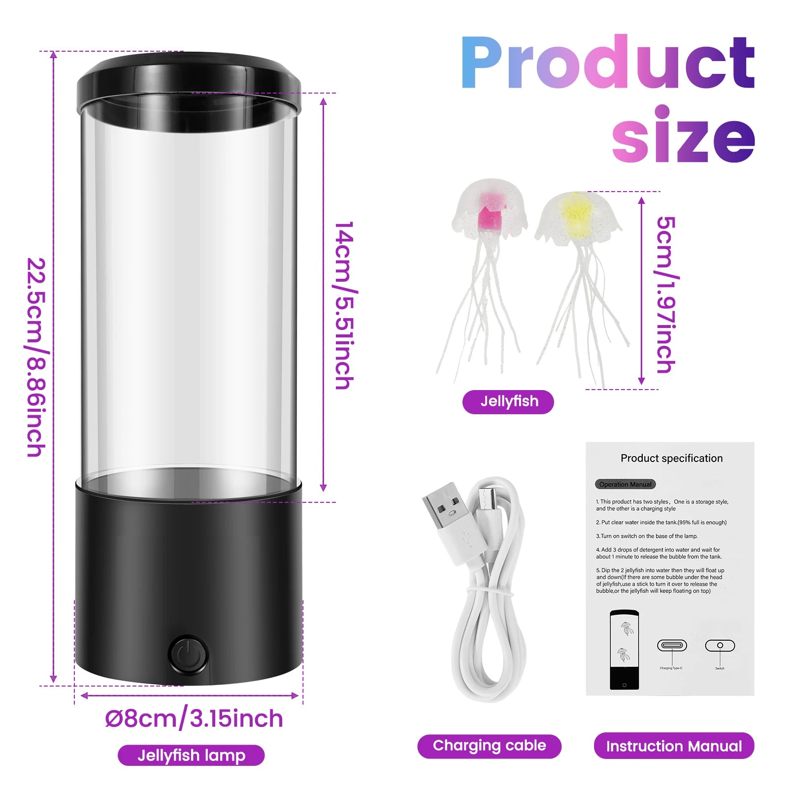 Veilleuse méduse USB avec méduses bioniques flottant dans le liquide