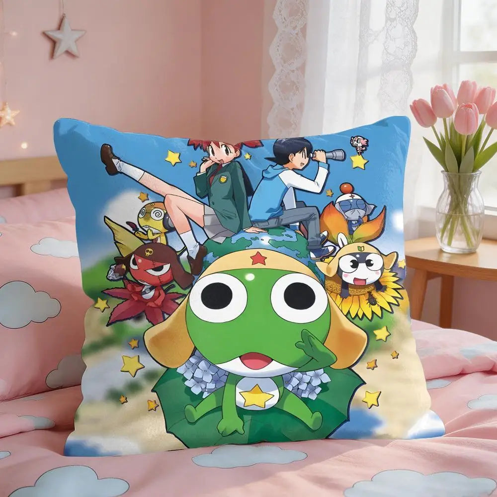 housse coussin carré imprimé animaux mignons dessin animé keroro gunsou cœur vert jaune rouge