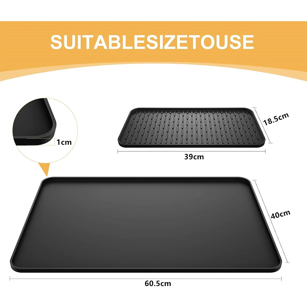 tapis séchage vaisselle silicone moderne noir surface rugueuse adhésif tasses assiettes couverts