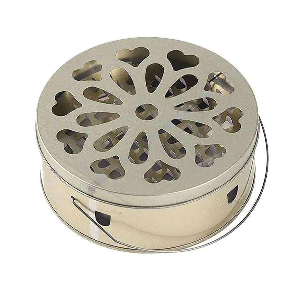 support bobine moustique argenté moderne perforé motifs floraux deco camping maison