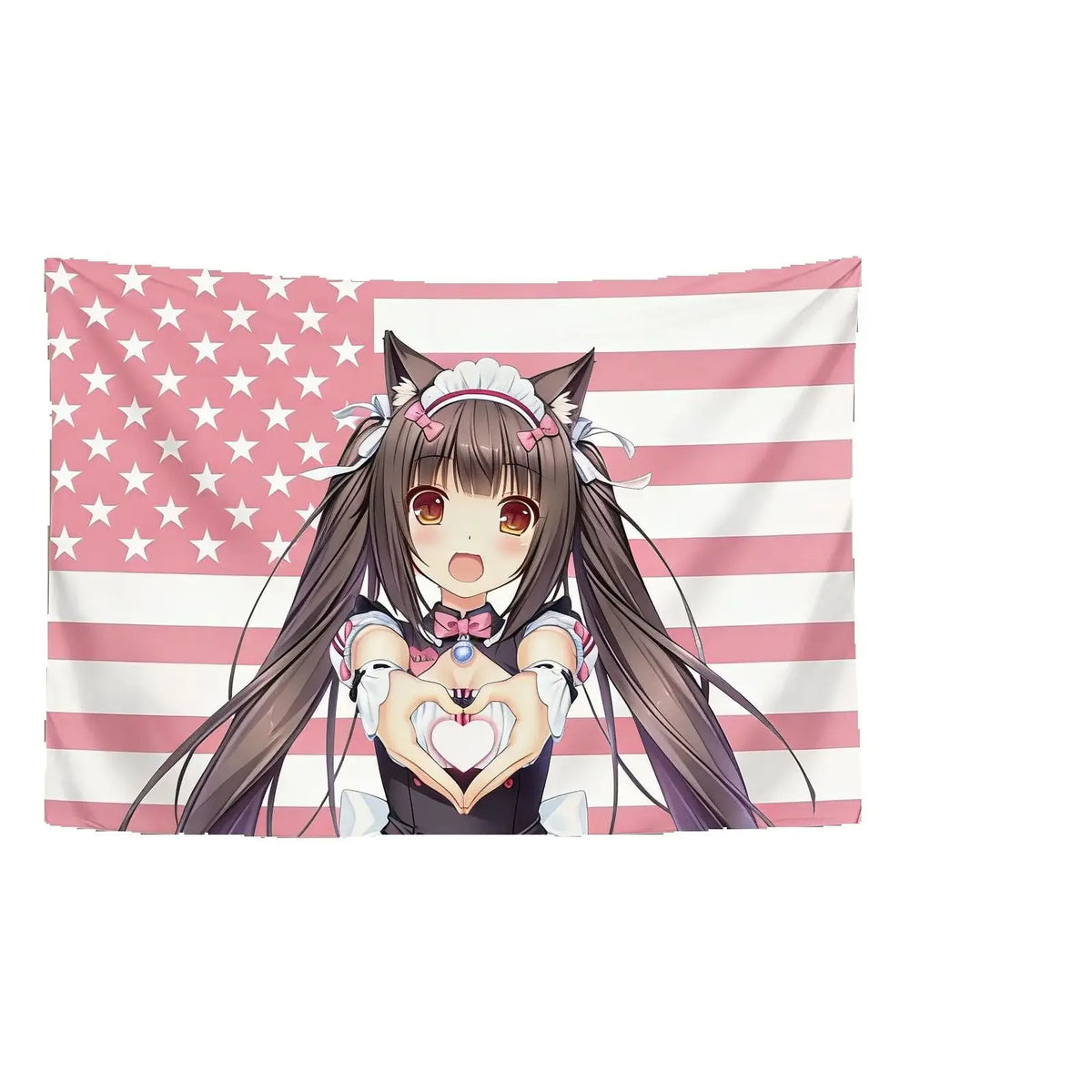tapisserie dessin animé fille oreilles chat drapeau américain rouge blanc bleu erotique anime