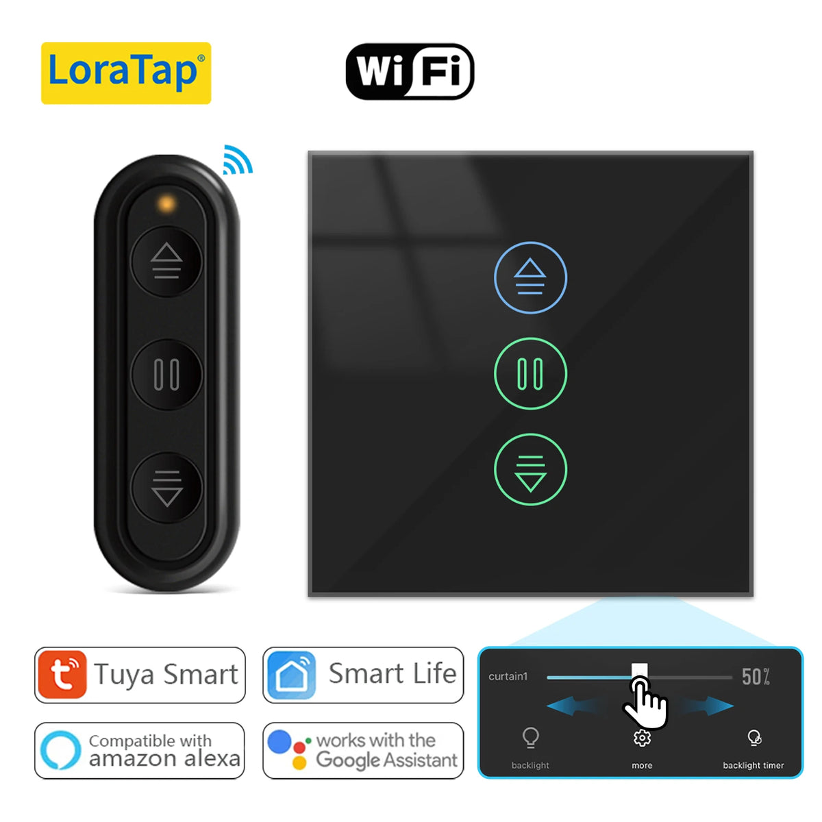 rideaux intelligents commande tactile noir google alexa voix contrôle app smartphone