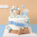 décoration gâteau anniversaire ours bleu rose voiture dessin animé nuages coeurs enfant festive résine