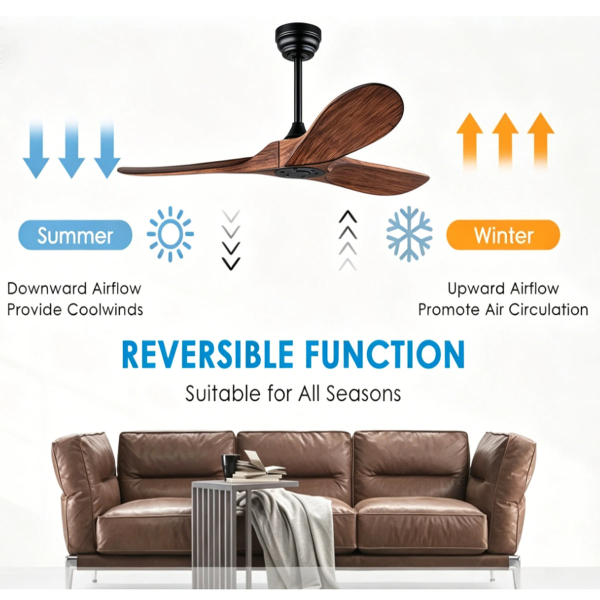 ventilateur moderne 52 60 pouces marron noir vitesses télécommande silencieux