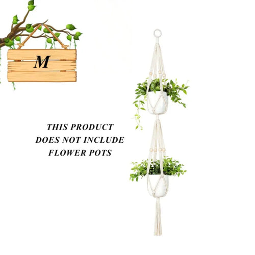 plantes suspendues macramé tissage main boho anneaux métal pot fleurs decoration murrale