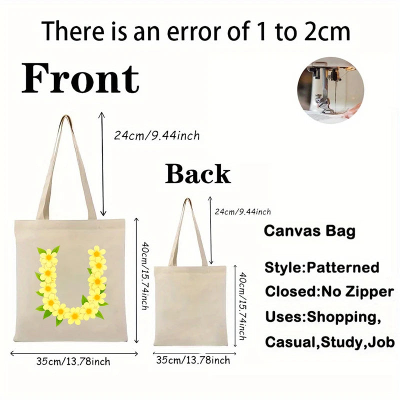sac main toile beige imprimé floral jaune feuilles respectueux environnement poignées amovibles tridimensionnel multi