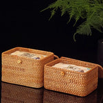 boîtes mouchoirs tissu tressé rustique marron clair boucle métallique rangement serviettes papiers toilette salle
