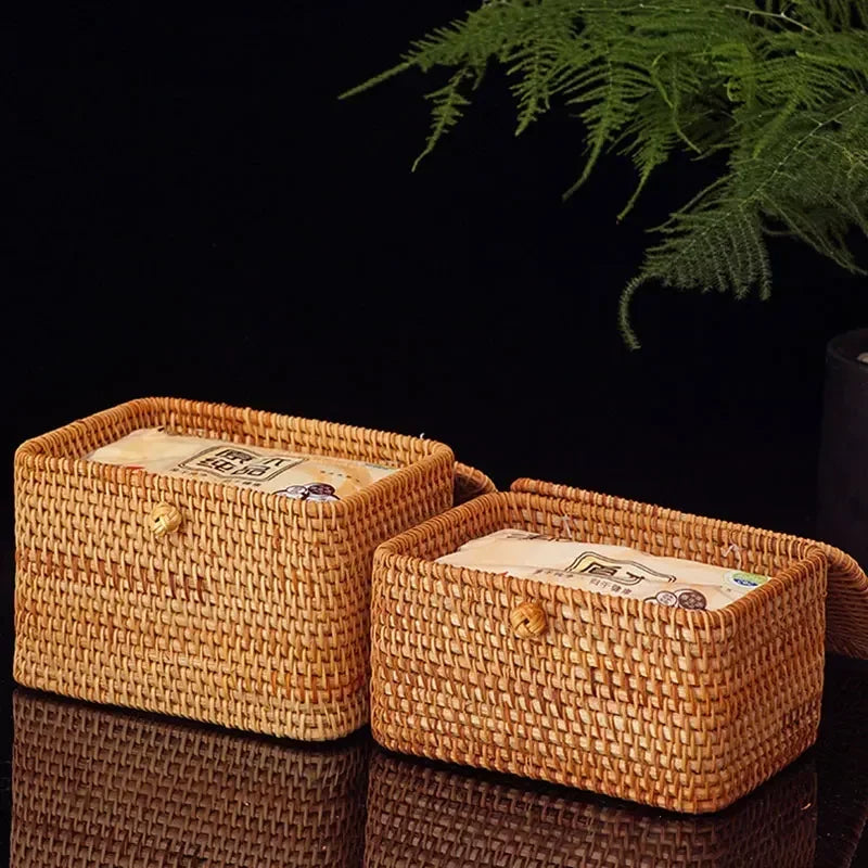 boîtes mouchoirs tissu tressé rustique marron clair boucle métallique rangement serviettes papiers toilette salle
