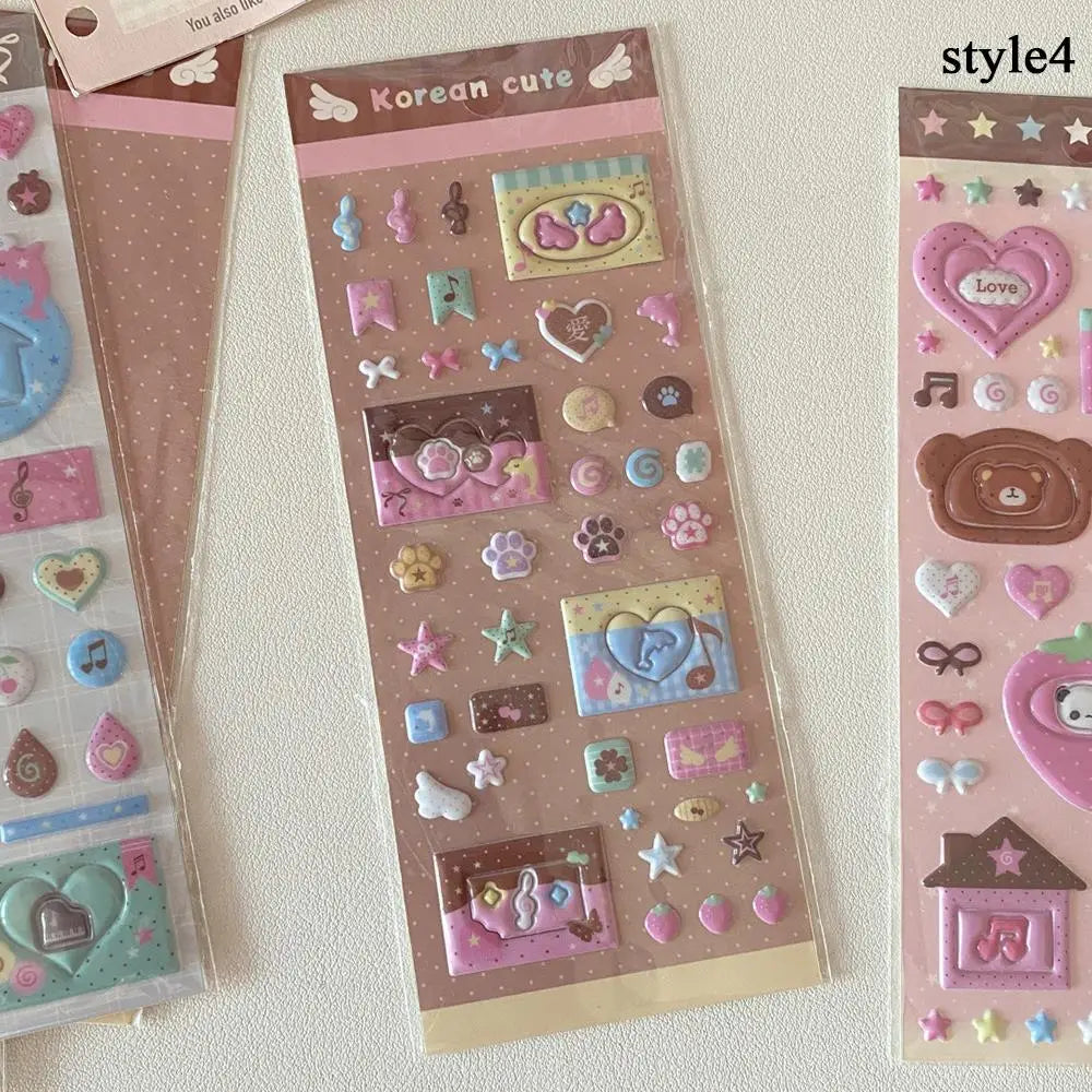 stickers 3d bulles kawaii animaux coeurs étoiles maison ours chauves souris pompons cloches journal