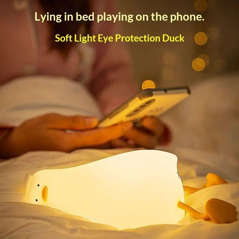 veilleuse canard mignon blanc jaune yeux noirs bec orange moderne table chambre coucher