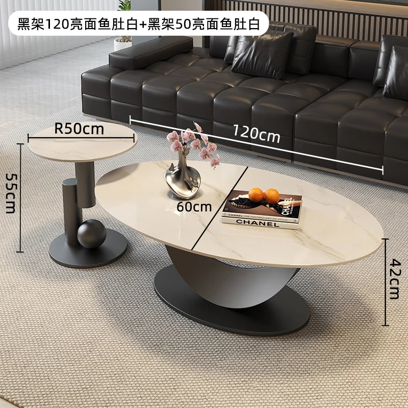 table basse ovale moderne blanche effet marbre gris salon meuble bois luxe