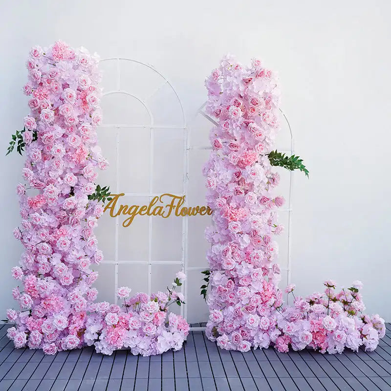 arche fleurs roses blanches decoration mariage exterieur classique 2mètres soie artificielle