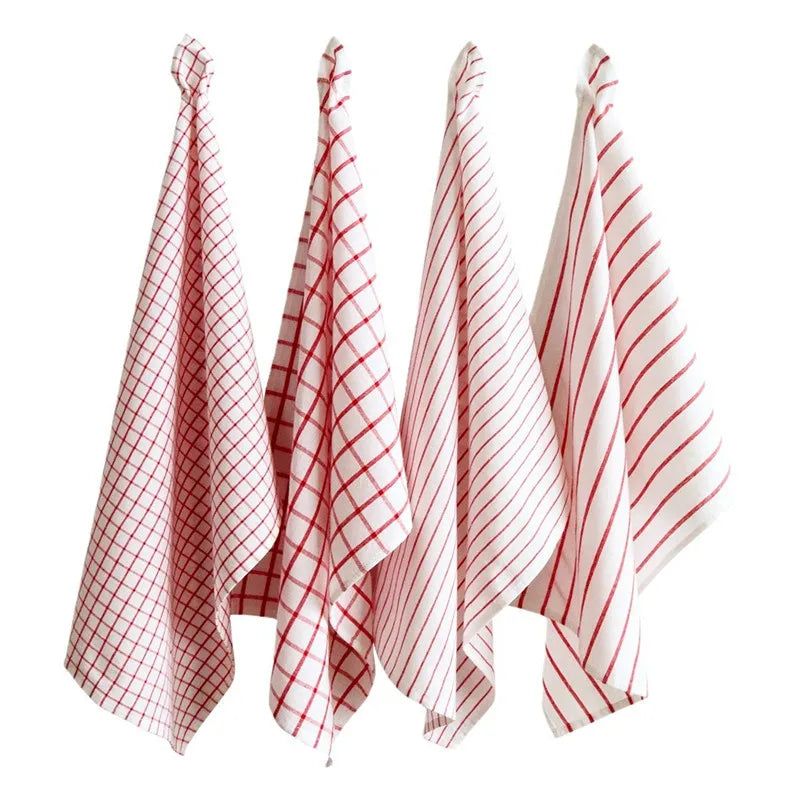 torchon cuisine coton blanc rayures rouges classique décoration noël serviette table nettoyage