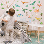 Stickers muraux animaux dinosaures feuilles palmiers motifs géométriques adhésifs decoration chambre enfants salon bébé