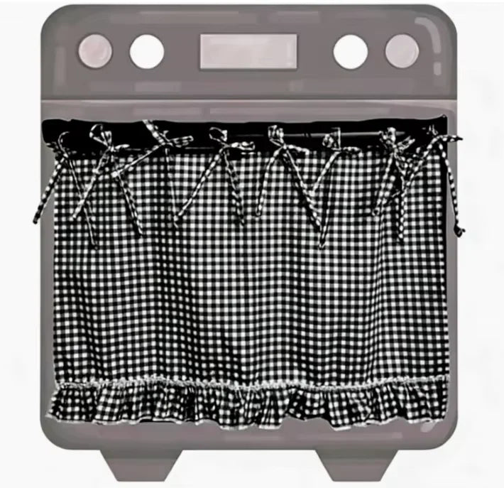 jupette oven vichy rouge blanc fermière rubans nouer écran intimité placard cache cuisinière