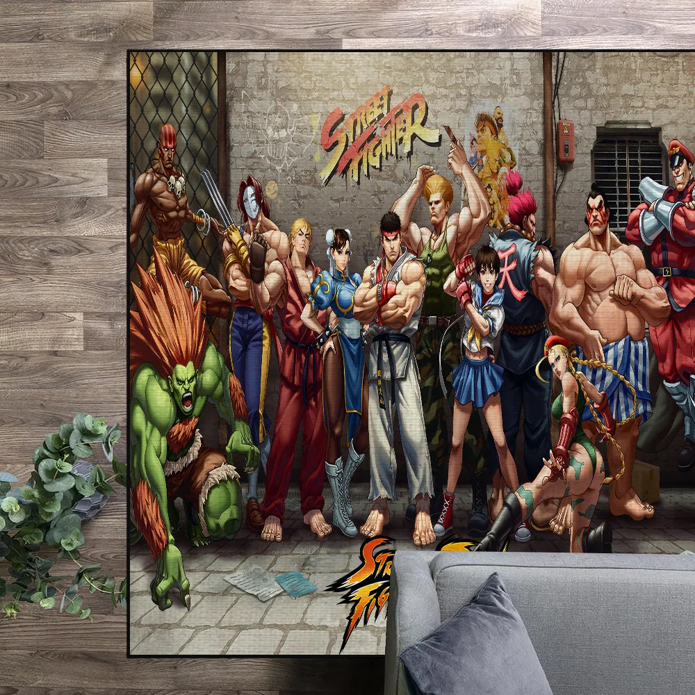 tapis multicolore street fighter personnages duel antidérapant feutre daim salon chambre