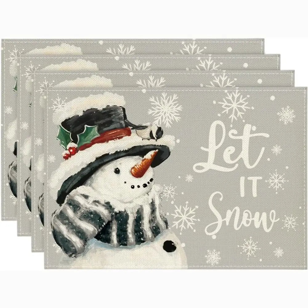 serviettes table noël flocons arbre bonhomme merry christmas let it snow gris rouge vert