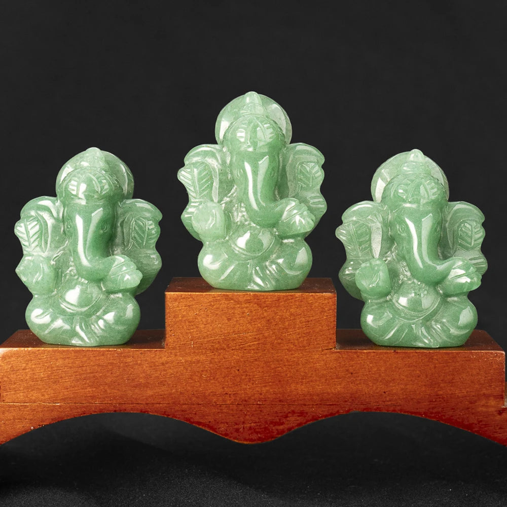 statuette ganesha vert clair aventurine opale artisanale détails fins sculpture main décoration maison jardin