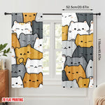 rideau moderne chatons mignons souriant blanc gris orange polyester pièces