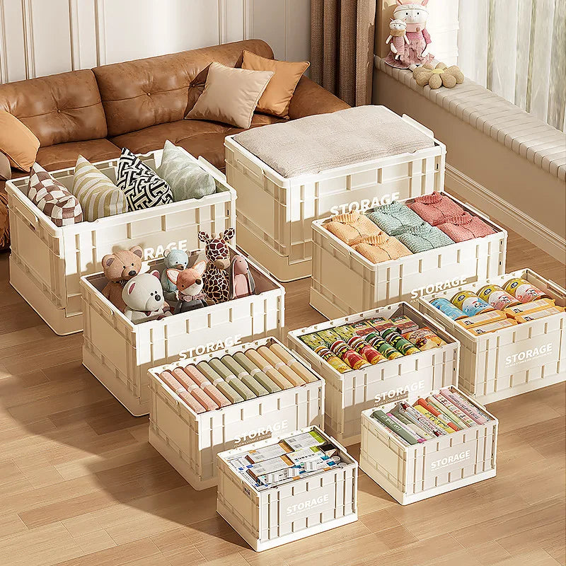 boîtes rangement pliables vert olive gris clair beige poignées couvercles amovibles moderne fonctionnel respectueux