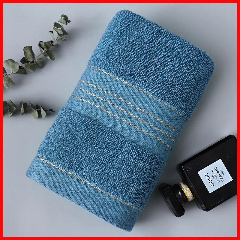 serviettes coton polyester rayures dorées bleu beige marron absorption rapide toilette classique adultes