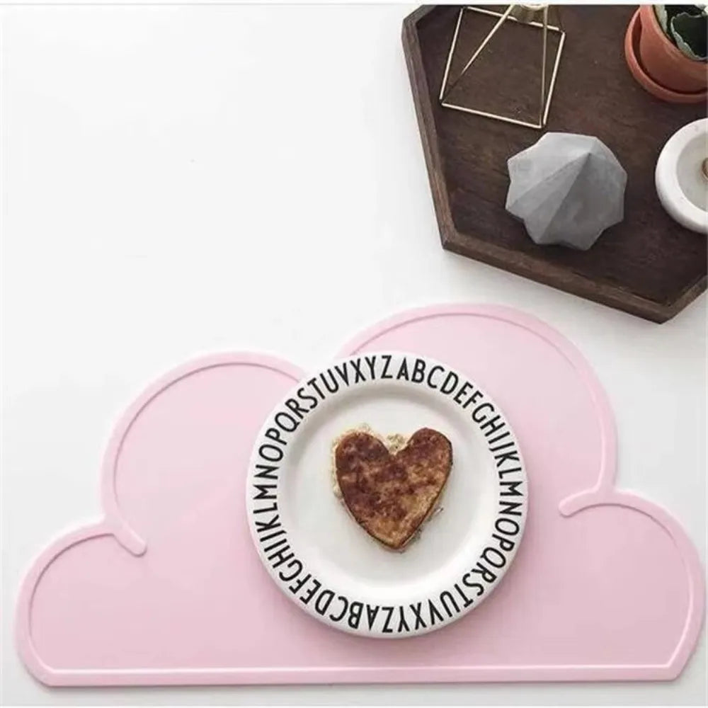 tapis silicone nuage moderne antidérapant rose bleu gris assiette cuillère bol adhésif table enfants