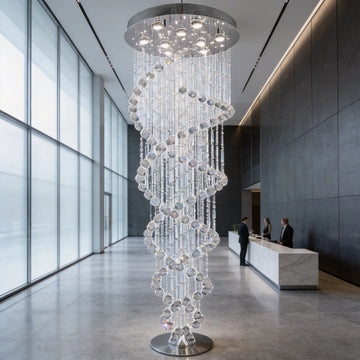lustre suspension moderne cristal transparent éclairage luxe chambre salon salle bain acier