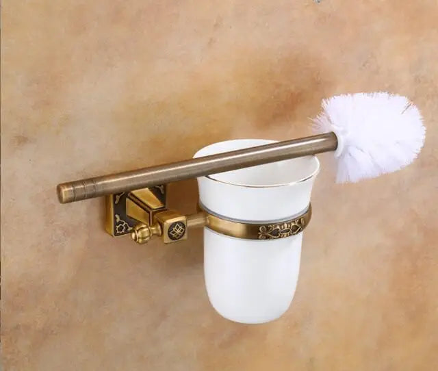 porte brosse wc bronze ornements floraux brosse aluminium pot rangement classique plaque noir