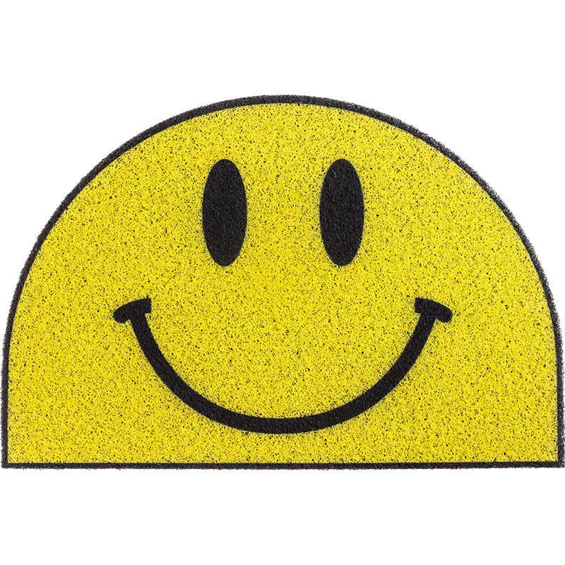 tapis moderne jaune violet gris imprimé smiley lucky day feet salon entrée imperméable