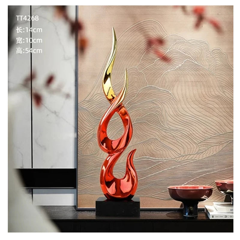 sculpture abstraite moderne rouge or argent noir torsadée fluidesDecoration intérieure résine haute qualité
