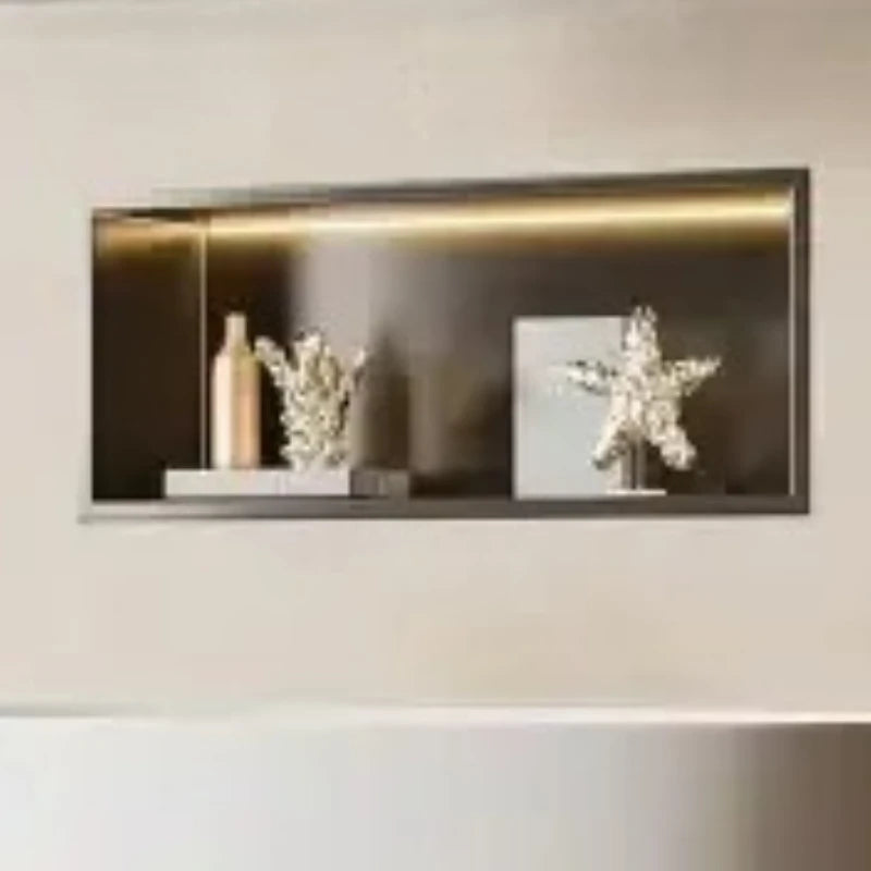 niche murale acier inoxydable gris moderne étagère rangement cosmétiques décoration statuaire vase