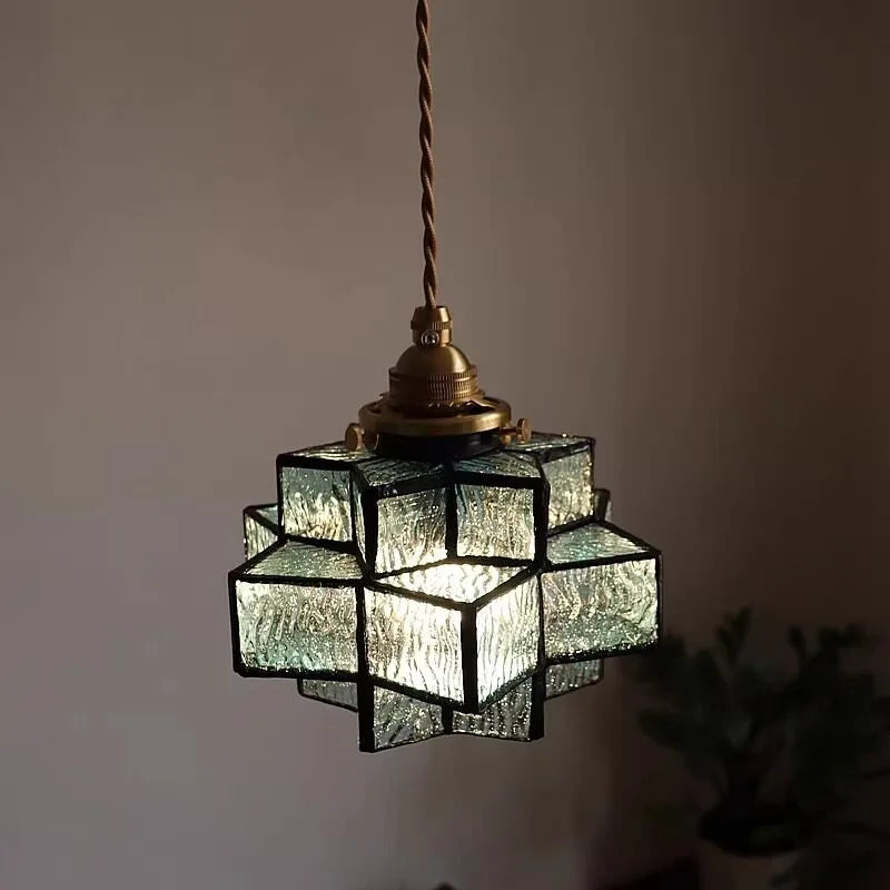 lampe suspendue moderne marron vert noir motif géométrique ampoule led e14 4w cable ajustable