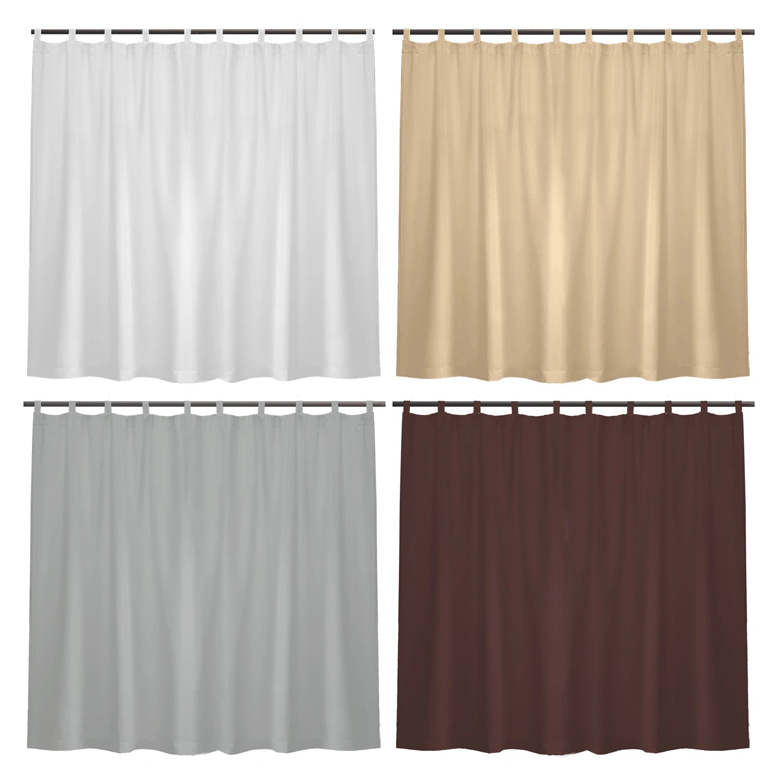 Rideaux opaques disponibles en quatre couleurs : blanc, beige, gris et marron. Idéal pour bloquer la lumière et ajouter une touche élégante à n'importe quelle pièce. Chaque rideau est suspendu par des passants, facile à installer sur une tringle standard. Choisissez la teinte qui s'accorde le mieux à votre décoration intérieure pour une ambiance chaleureuse et moderne.
