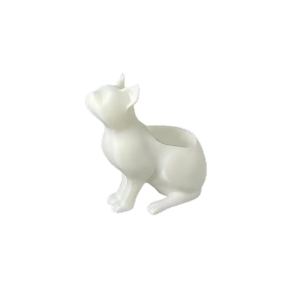 statue chat blanc moderne résine lisse décoration intérieure plante pot fleurs ornement unisexe adulte