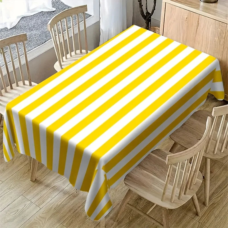 nappe polyestère rayée jaune blanche moderne table maison extérieur fête mariage salon restaurant