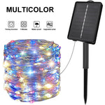 guirlande lumineuse solaire 200 leds multicolore 22m moderne métallique brillante imperméable