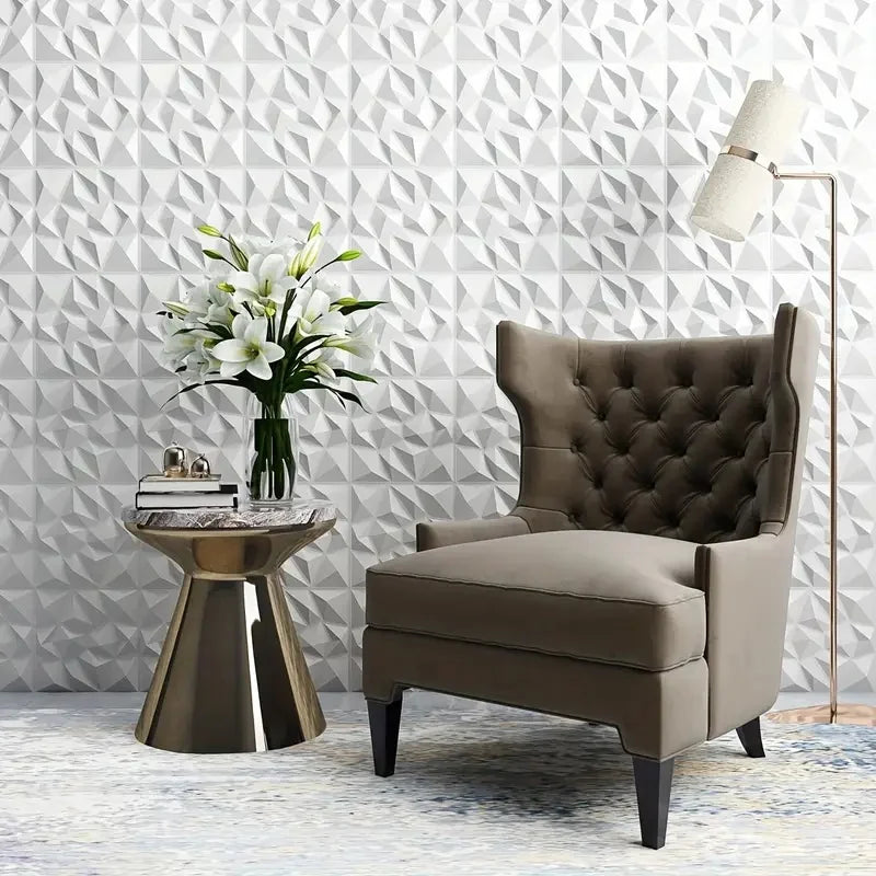panneau mural 3D blanc motif géométrique moderne imperméable résistant humidité anti moisissure anti fumée