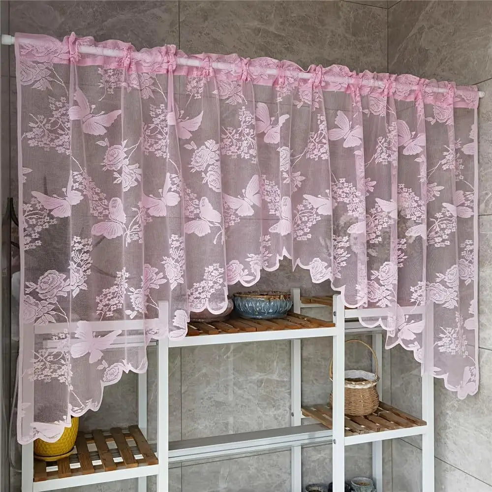 rideau noir blanc rose violet papillons fleurs transparent broderie oeilletsextérieur