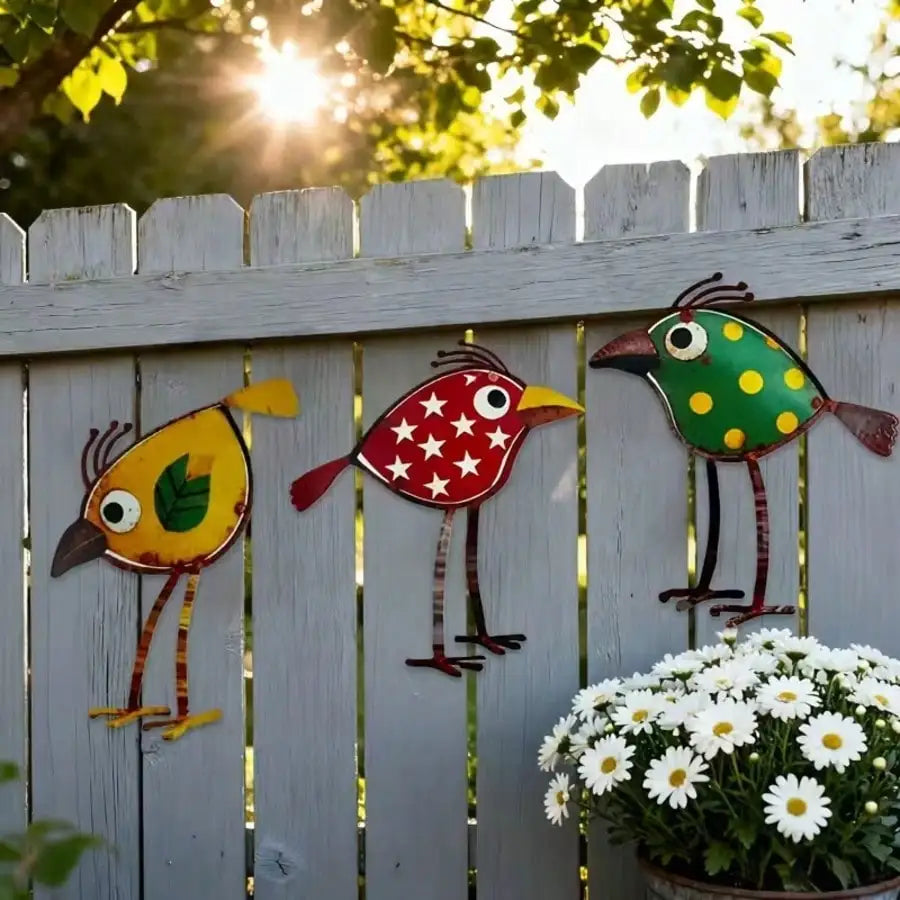 décoration murale oiseaux rouge vert jaune rustique champêtre étoiles points suspendusextérieur jardin cloison
