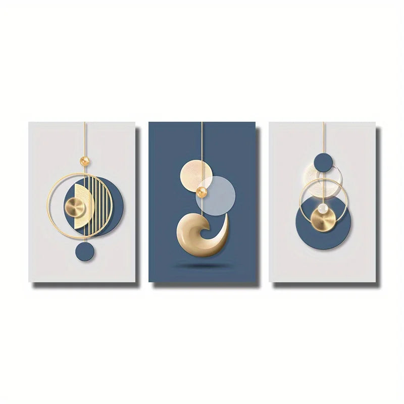 affiches d'art géométriques abstraites contemporaines toile 30x40cm 40x60cm 50x70cm blanc bleu marine doré sans