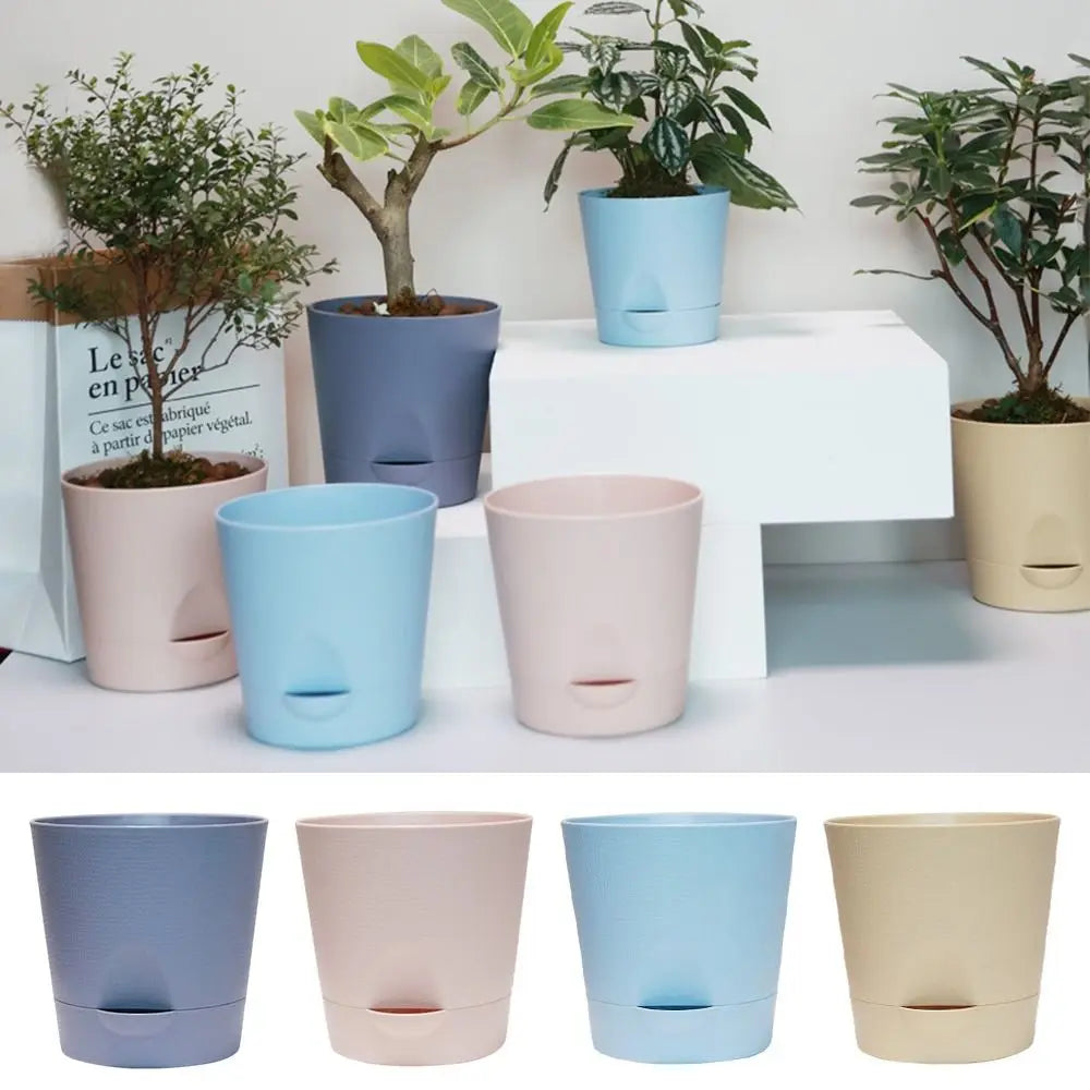 cache pot moderne auto arrosant plastique texture mat couleur bleu rose clairintérieur extérieur