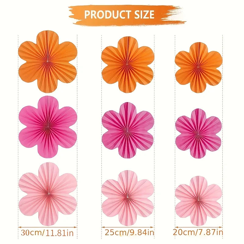 fleurs papier orange rose origami clips decoration intérieur rayures diagonal festives