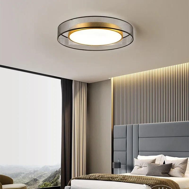 luminaire plafonnier led moderne minimaliste noir doré blanc gauze texturée semi transparent acrylique