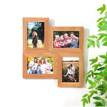 Cadre photo mural multi-ouverture 4x6 en bois jaune dans un salon moderne