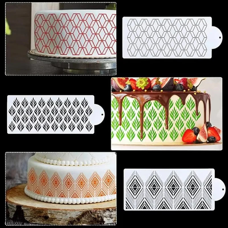 gabarits décoration gâteau blanc motifs géométriques modernes adhésifs reutilisables fondant icing cake decorating stencils